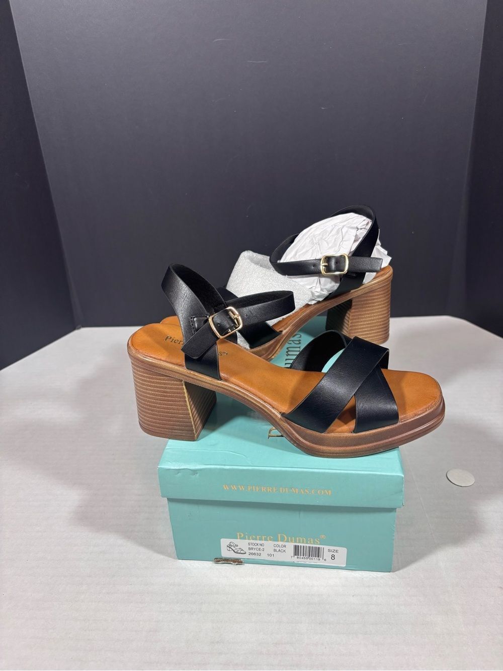 Pierre Dumas Bryce-2 Black Sandal Heel NEW in Box Size 8